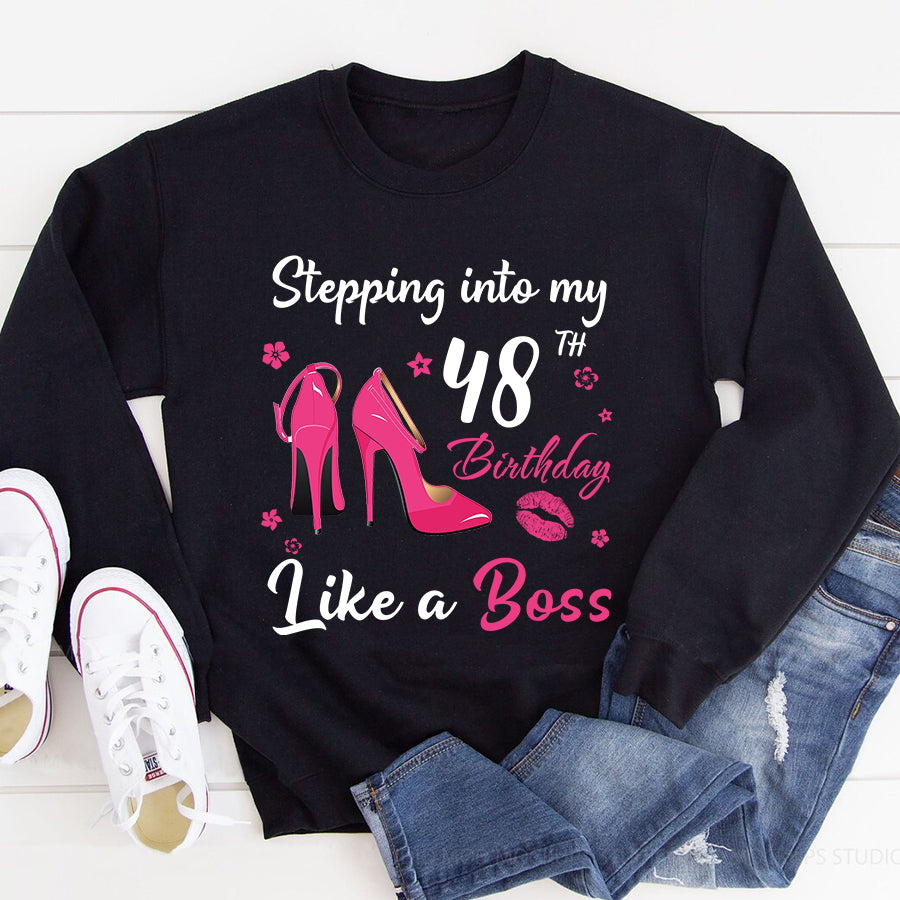 Stepping into my 48th Birthday Like a Boss, 48th birthday unique gifts for woman, 48th birthday ideas, Turning 48 years old cotton shirt