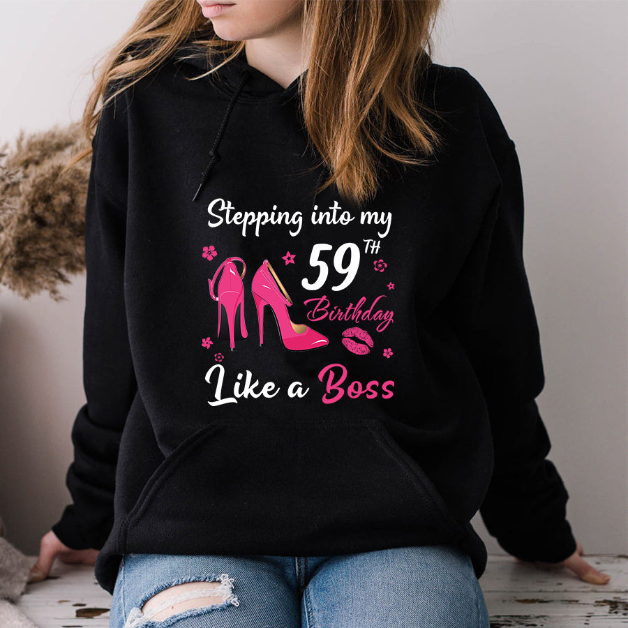 Stepping into my 59th Birthday Like a Boss, 59th birthday unique gifts for woman, 59th birthday ideas, Turning 59 years old cotton shirt