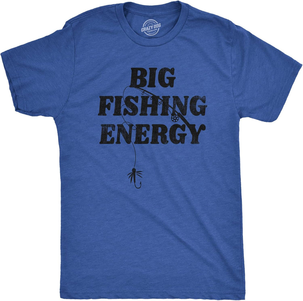 Crazy Dog Mens T Shirt Funny Fishing Joke Tees Novelty Fisherman Shirts