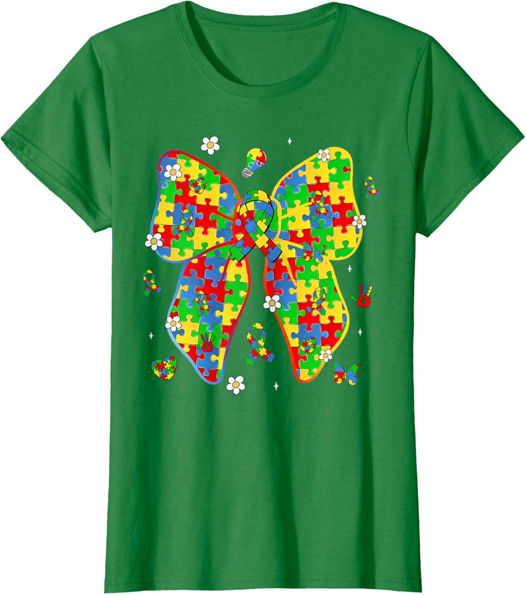 Autism Awareness Coquette Bow Puzzle Bow Women Kids Girl Boy