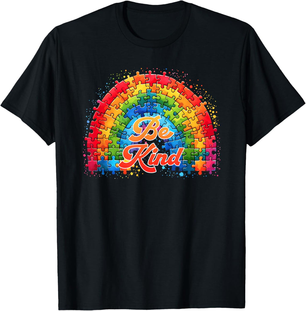 Autism Awareness Colorful Puzzles Rainbow Symbol Be Kind